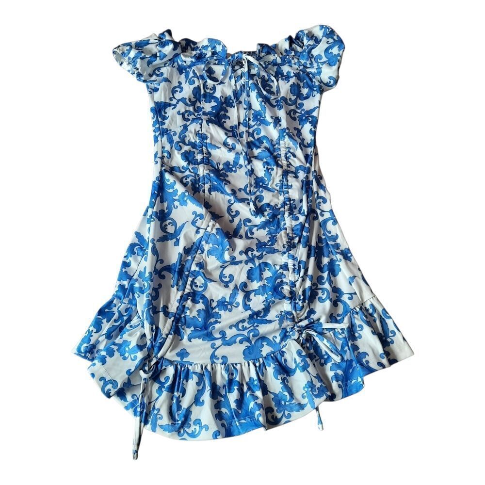 SHEIN Blue and White Floral Kids Dress